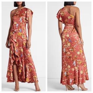 New! Express floral print satin one shoulder maxi dress nwt 15873